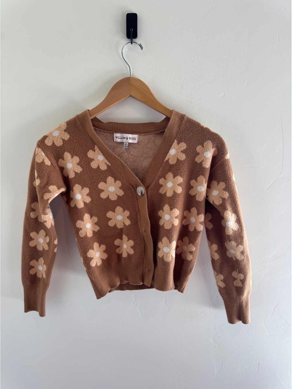 Willow & Wind Brown Daisy Floral Cardigan Sweater Size Small